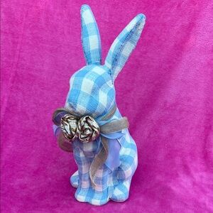 Mackenzie Childs inspired blue check Easter bunny decor with good accents